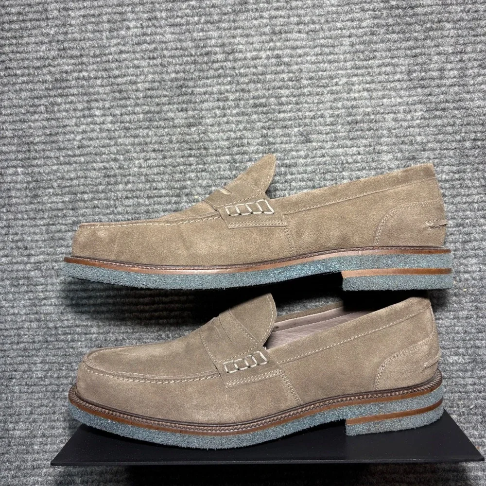 Donald Pliner Landry Mens 10M Taupe Suede Penny Loafers Crepe Sole Slip On Shoes